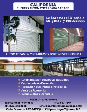 Puertas Metalicas Ca Avisos gratis en Mexico lindo en Tijuana |  Mantenimiento de Cortinas de Acero Tijuana = California Puertas Automaticas, Puertas Automaticas para Garaje Tijuana