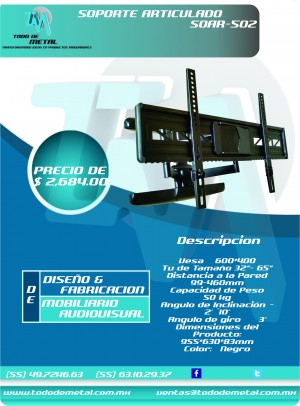 Todo de metal Avisos gratis en Mexico lindo en Ciudad de Mexico |  Soporte articulado para pantallas planas de 32� a 65� modelo: soar-502, Soportes de brazo, soportes articulados, soportes para tv, soportes