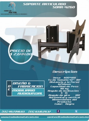 JEOVANI DANIEL VALLE Avisos gratis en Mexico lindo en Ciudad de Mexico |  Soporte articulado para pantallas de 42� a 80� modelo: soar-4260, Soportes para pantallas, soportes articulados, soportes de brazo, 