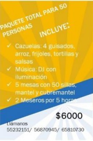Alquiladora para Eve Avisos gratis en Mexico lindo en Ciudad de Mexico |  Taquizas, fiesta, tacos de guisado, dj, mesas, meseros, renta, Renta de mobiliario para fiestas, paquetes de taquiza